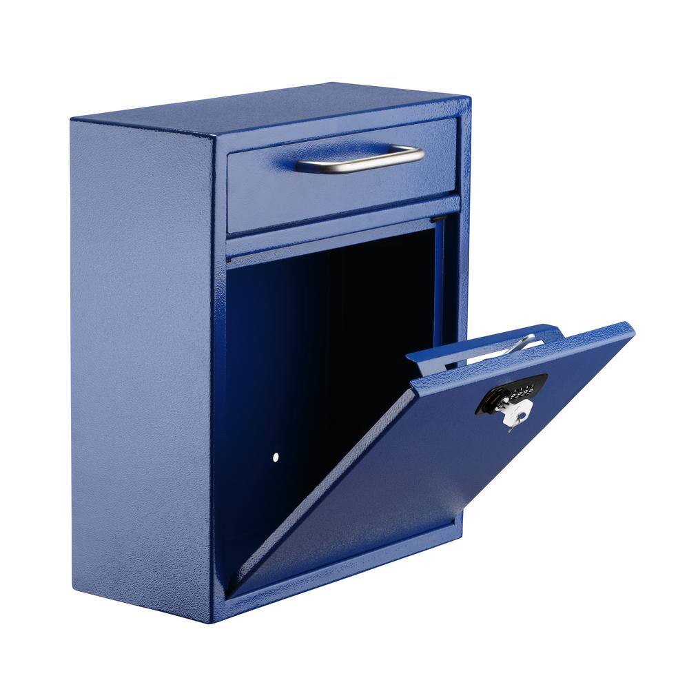 AdirOffice Medium Drop Box Wall Mounted Locking Mailbox with Key and Combination lock Blue 631-05-BLU-KC-PKG