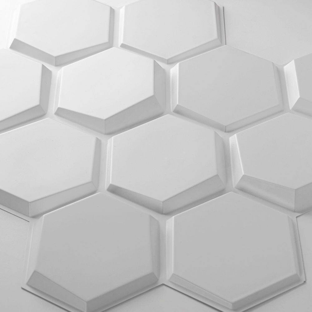 Art3dwallpanels 19.7 in. x 19.7 in. White Hexagon Design PVC 3D Wall Panels for Interior Wall Decor Pack of 12-Tiles (25 sq. ft.Case) A10hd063