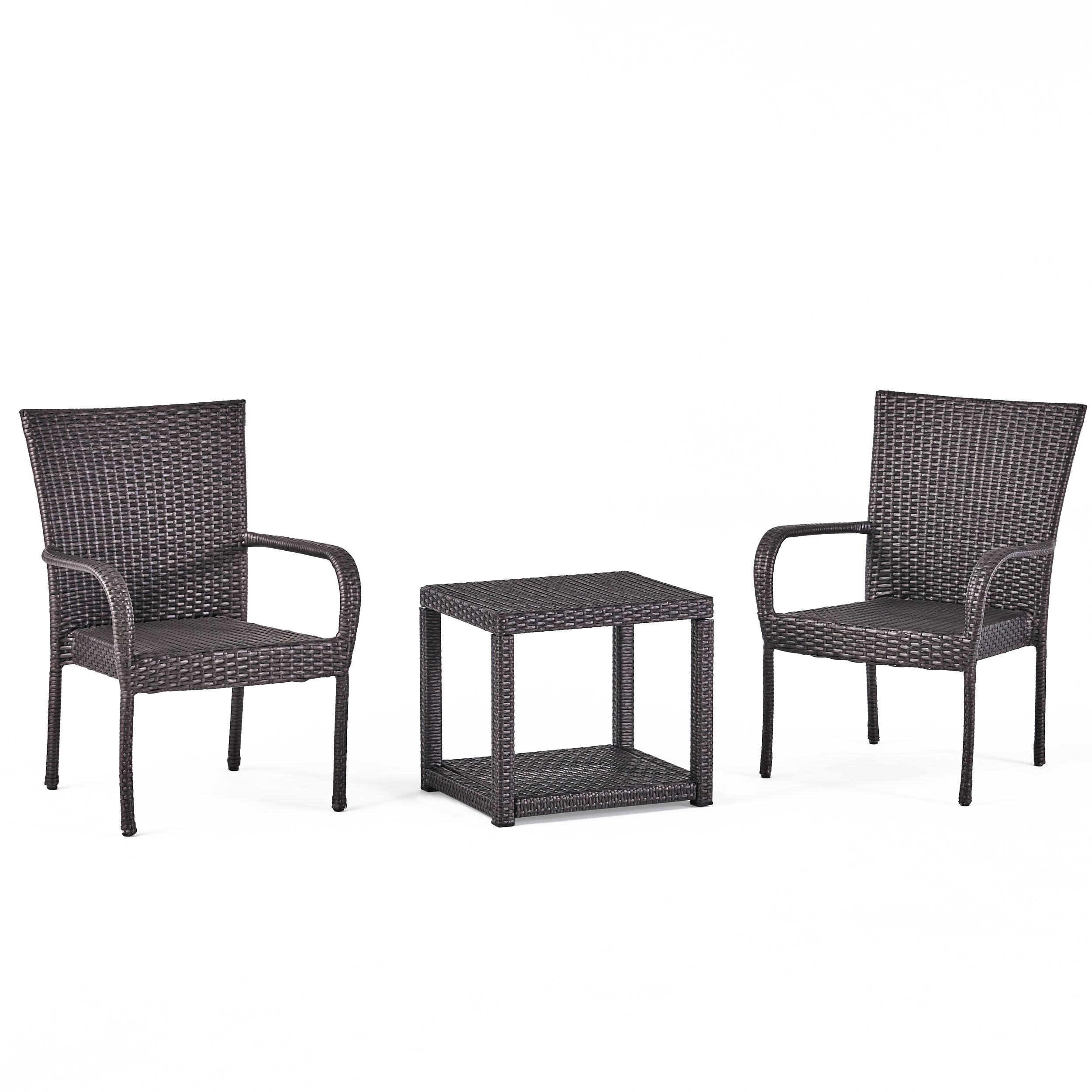 Parham Outdoor 3 Piece Grey Wicker Stacking Chair Chat Set