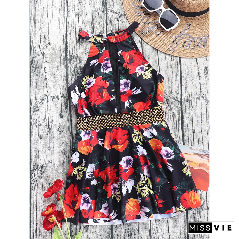 Floral Print Sleeveless A-Line Beach Dresses