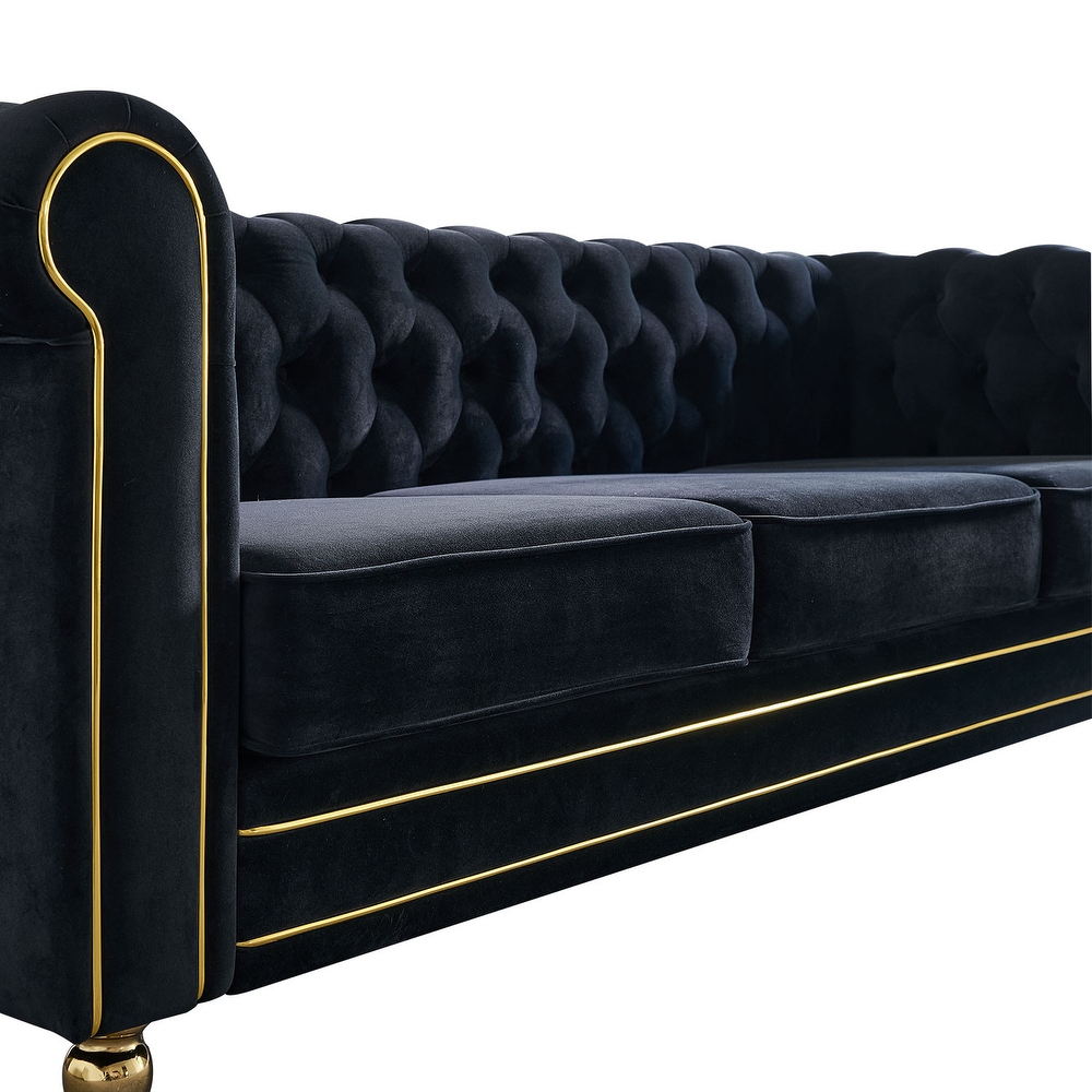 84.65 inch Chesterfield Velvet Sofa for Living Room  Office Etc  Tufted 3 Seater Sofa Couch with Remoable Seat Cushions