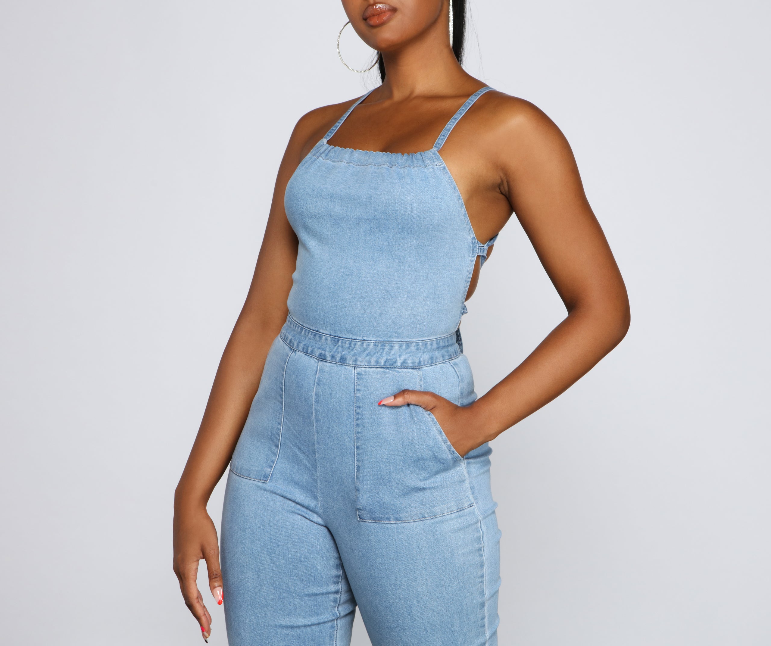 Retro Icon Lace Up Denim Jumpsuit