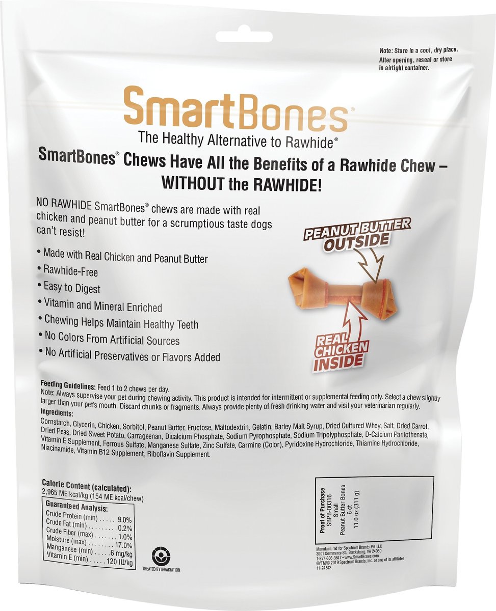 SmartBones Peanut Butter Small Chews Dog Treats， 6 count