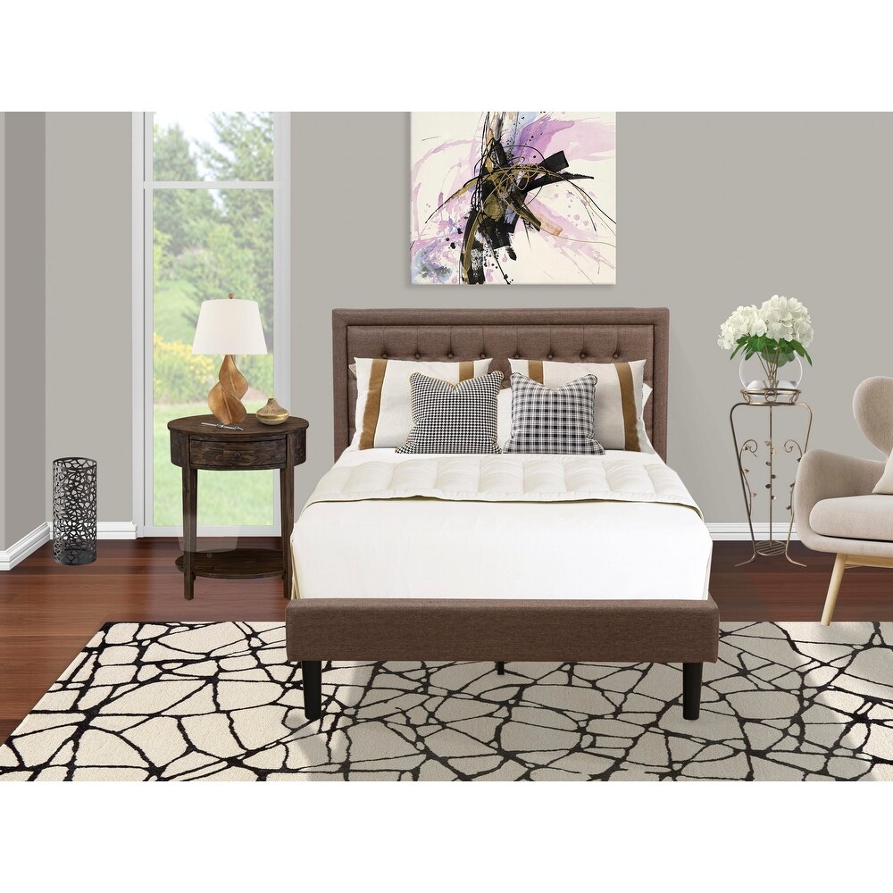 East West Furniture 2 Piece Bedroom Set   Bed Frame Brown Headboard   1 Wooden Nightstand   Black Finish Legs(Bed Size Option)