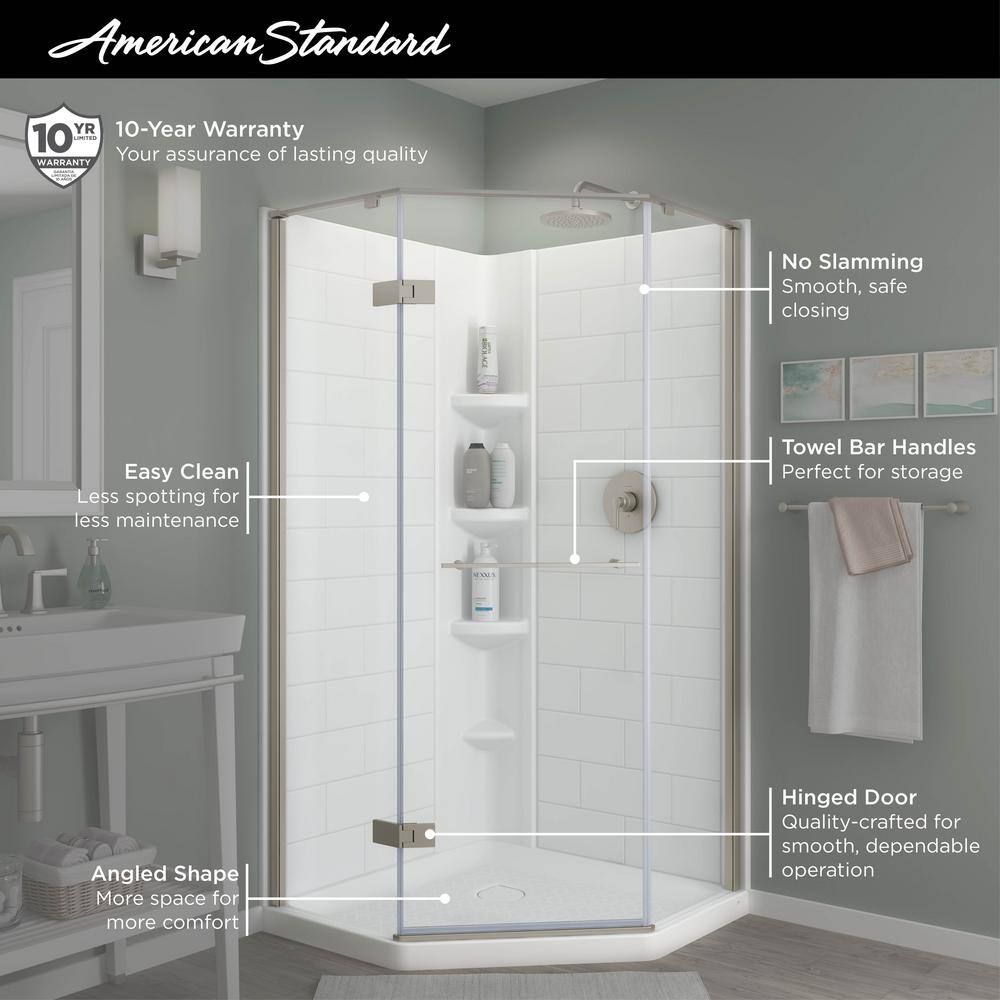 American Standard Ovation Curve 38 in. W x 72 in. H Neo Angle Fixed Semi-Frameless Corner Shower Enclosure in Matte Black AM00847400.243