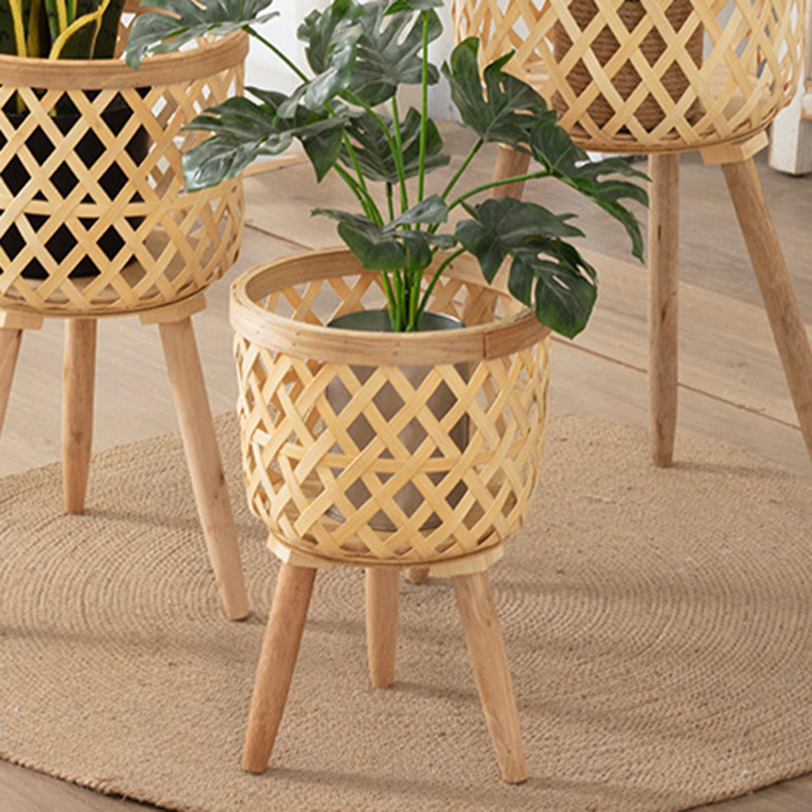 Hand Woven Flower Pot, Rattan Pot Tripod Stand Detachable Wooden Flower Baskets for Balcony Planters Laundry Lawn Yard indoor and outdoor