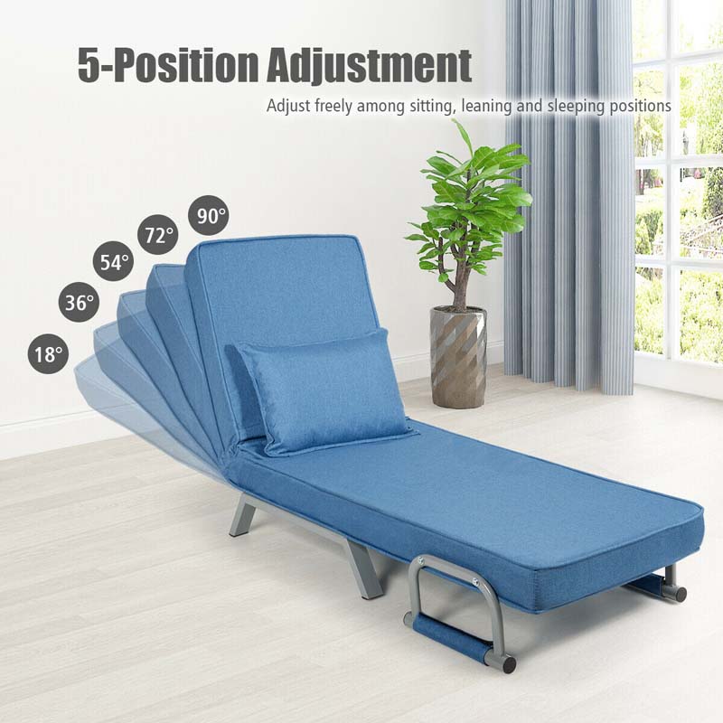 Folding Convertible Sofa Bed Sleeper Chair w/Pillow, 5-Position Armchair Chaise Lounge Couch