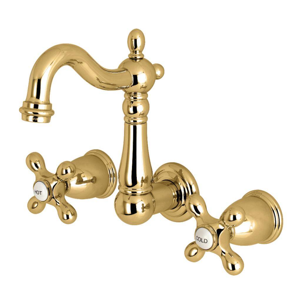 Kingston Brass Heritage 2-Handle Wall Mount Bathroom Faucet in Polished Brass HKS1222AX