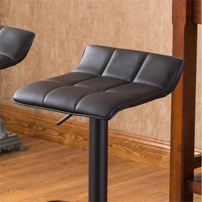 Roundhill Furniture Belham Black Round Top with Black Leg And Base Metal Bar Table and 2 Swivel Black Bonded Leather Adjustable Bar Stool Bar Sets