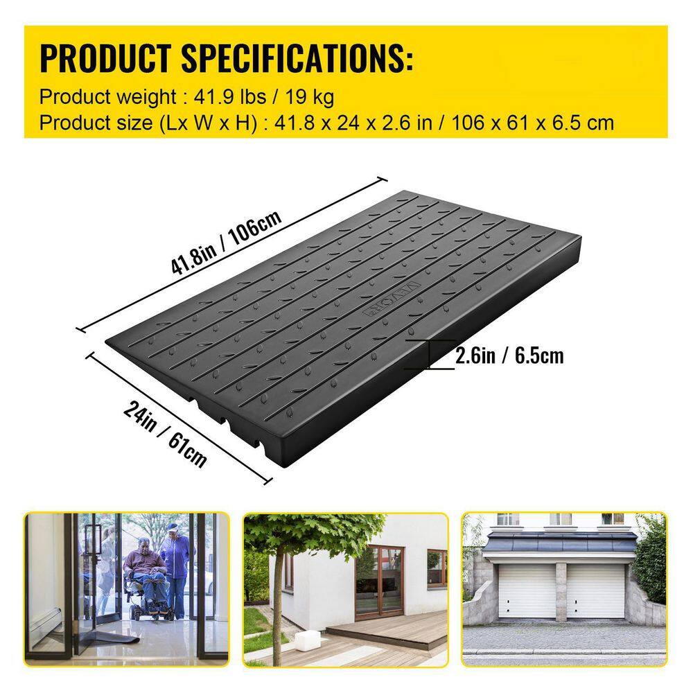 VEVOR Rubber Threshold Ramp 2202 lbs. Load Cap Threshold Ramp Doorway 2.5 in. Rise and 3 Channels for Wheelchair and Scooter WF24X42.5X2.5WSX2V0