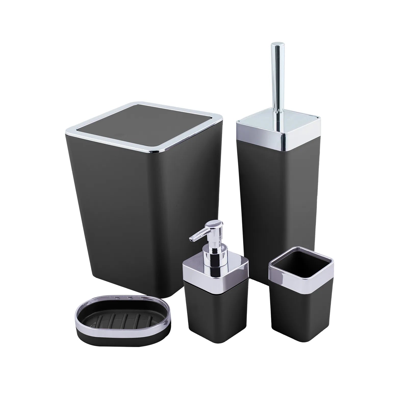 Karaca Home Black/Silver 5 Piece Square Bathroom Set 300.21.02.0023