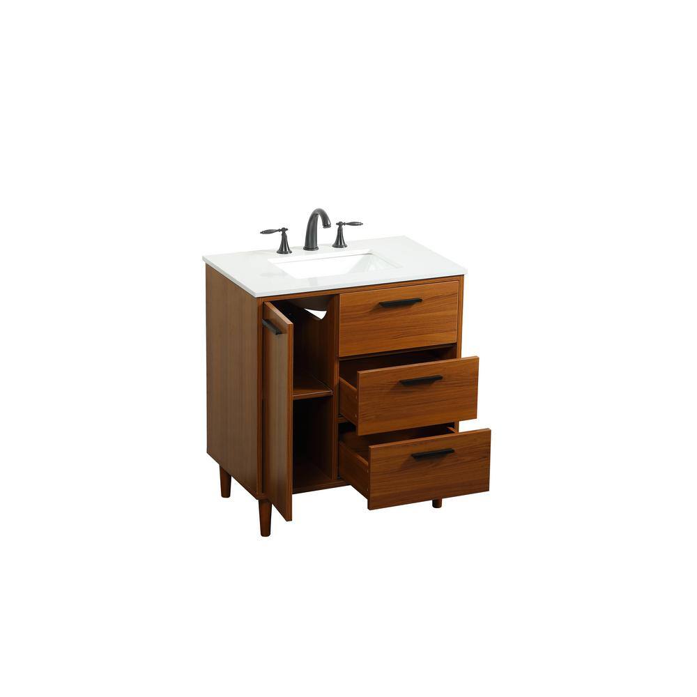 Simply Living 30 in. W x 19 in. D x 34 in. H Bath Vanity in Teak with Ivory White Quartz Top SL141090MTK