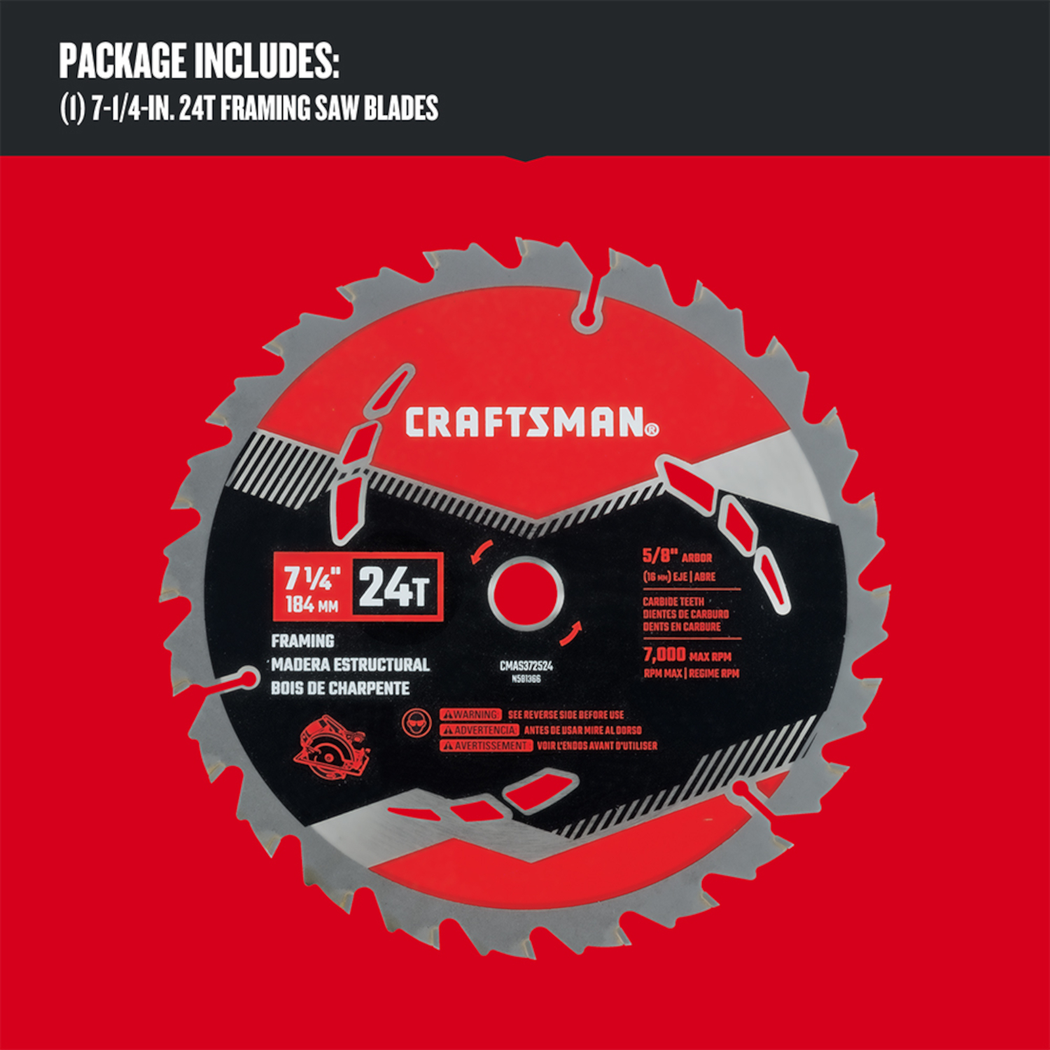 Craftsman 7-1/4 in. D X 5/8 in. High Performance Carbide Circular Saw Blade 24 teeth 1 pk