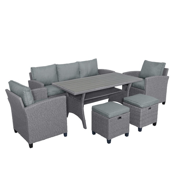 6 Pcs Patio Sofa Chair Set with Table and Cushions，Grey