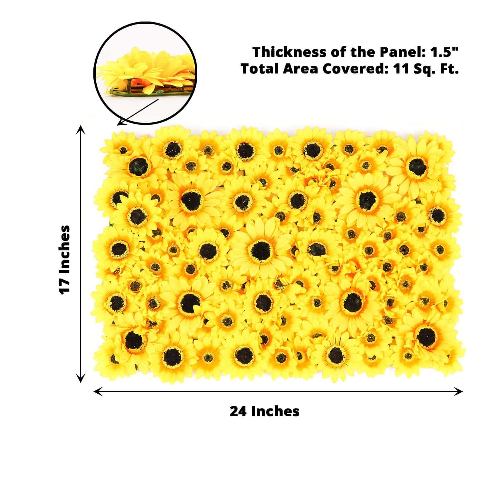 Artificial Sunflower Wall Mat Backdrop, Flower Wall Decor, Indoor/Outdoor UV Protected 4 Artificial Panels 11 Sq ft.