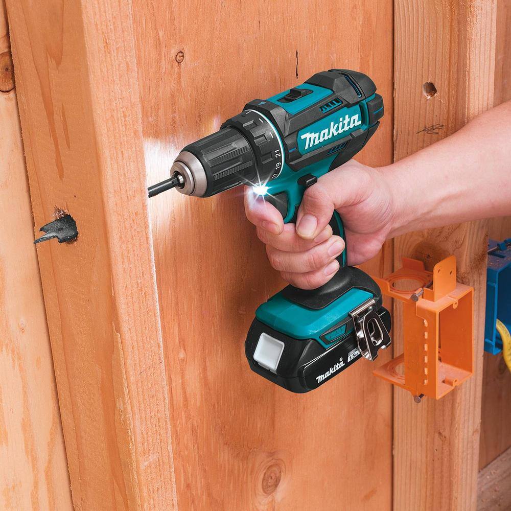 Makita 1.5 Ah 18V LXT Lithium-Ion Compact Cordless 12 in. Variable Speed Driver Drill Kit with Tool Bag XFD10SY