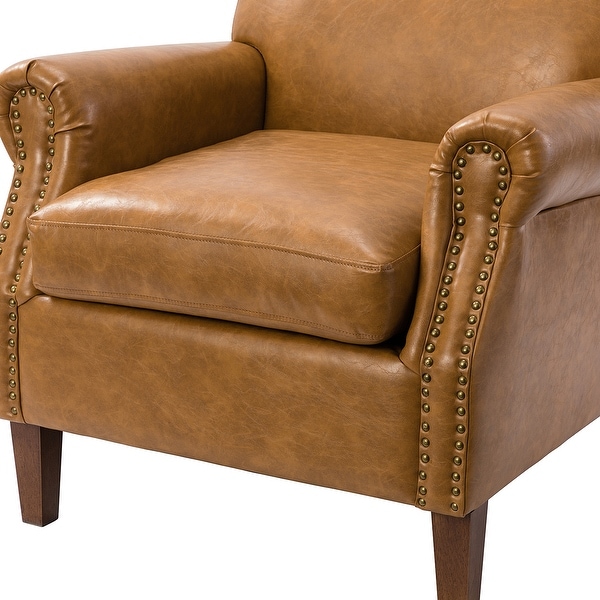 Giampiero Transitional Faux Leather Arm Chair with Nailhead Trim and Rolled Arms Set of 2 by HULALA HOME