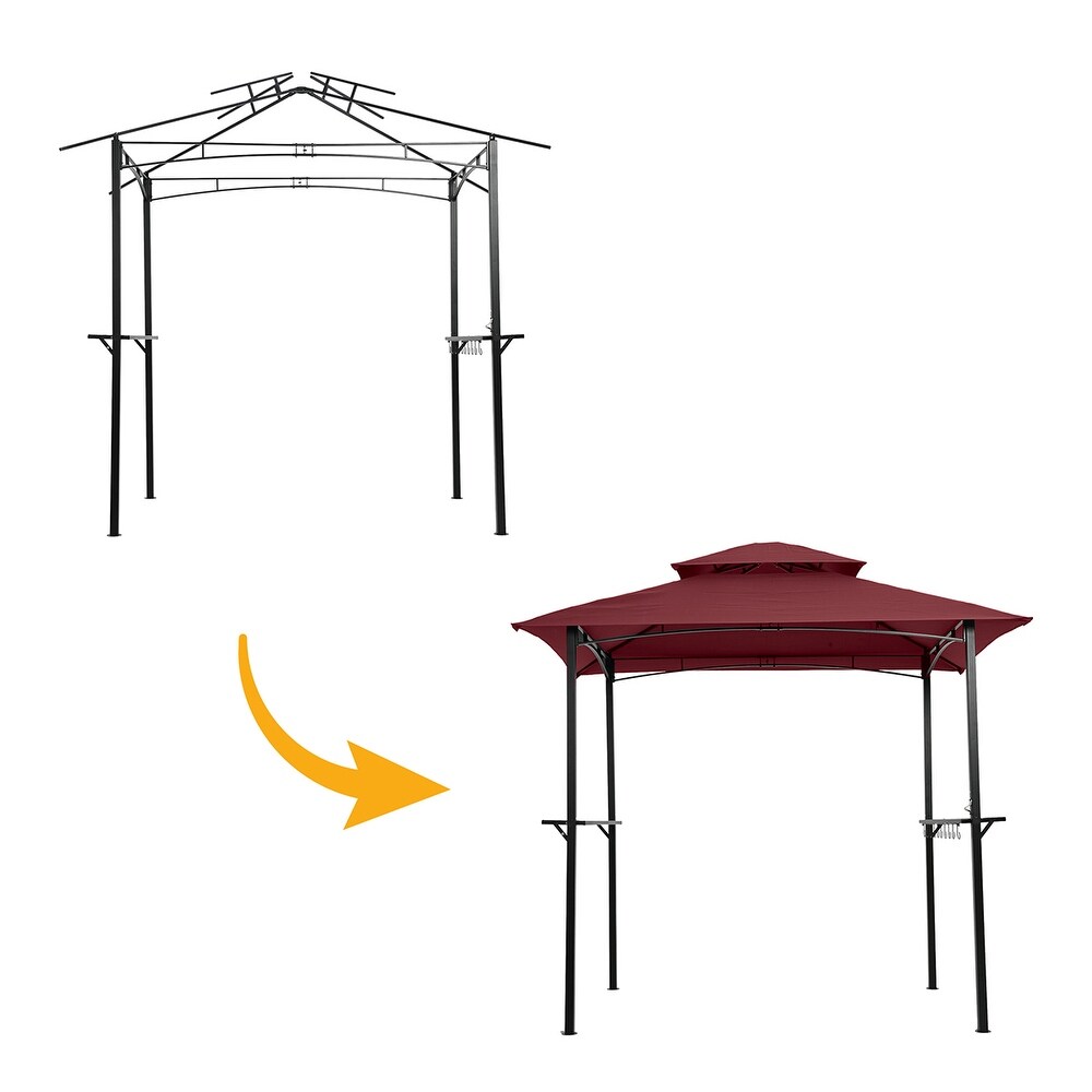 Outdoor Grill Gazebo 8 x 5 Ft  Shelter Tent  Double Tier Soft Top Canopy and Steel Frame with hook and Bar Counters