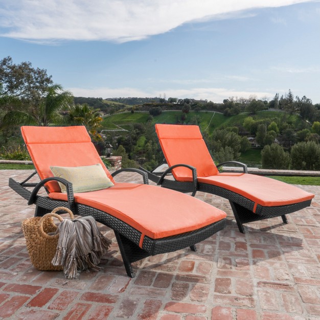 Salem Set Of 2 Gray Wicker Adjustable Chaise Lounge With Arms Orange Christopher Knight Home