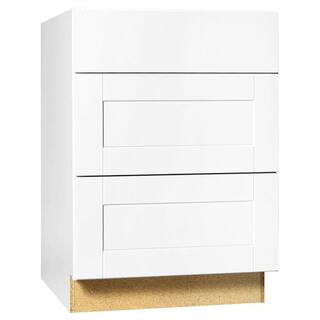 Hampton Bay Shaker 24 in. W x 24 in. D x 34.5 in. H Assembled Drawer Base Kitchen Cabinet in White with Ball-Bearing Drawer Glides KDB24-SSW