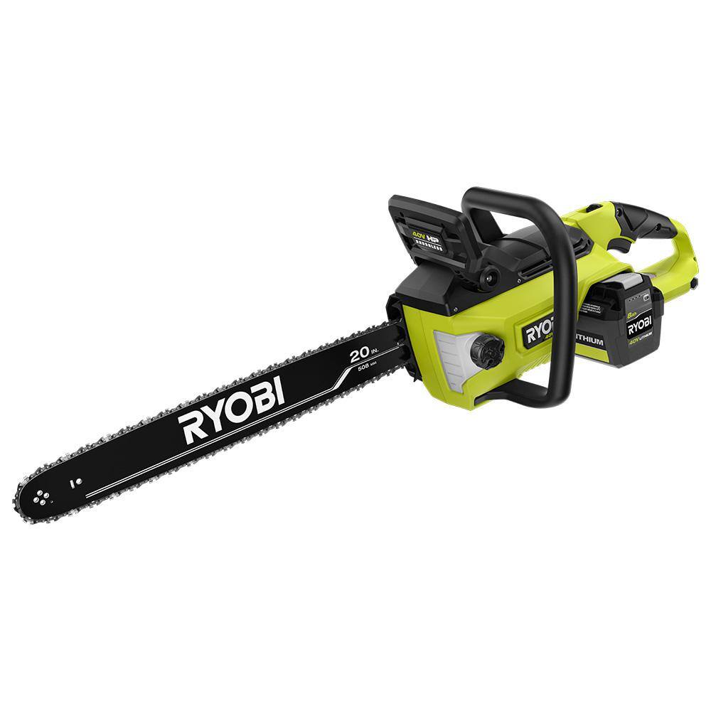 RYOBI 40V HP Brushless 20 in. Battery Chainsaw with 8.0 Ah Battery and Rapid Charger RY405110