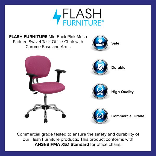 Flash Furniture Mid-Back Mesh Swivel Task Chair with Arms