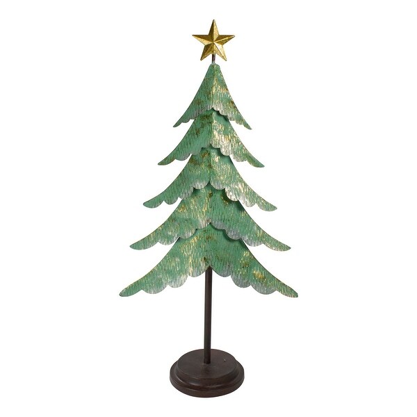 31 Rustic Green and Gold Layered Christmas Tree With a Star Tabletop Decor