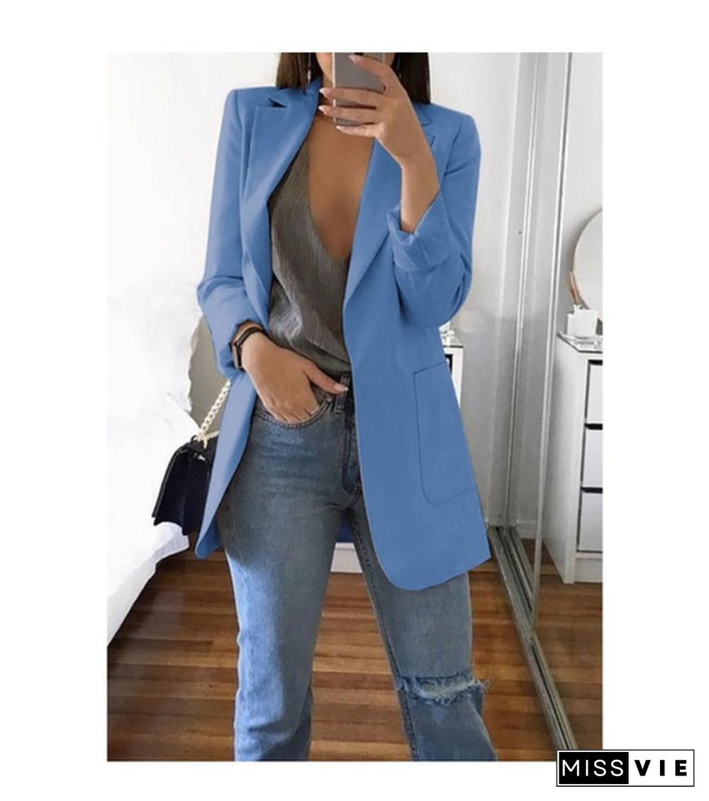 New Fashion Casual Women Slim Suit Retro Solid Color Suits Jacket Long Sleeve Blazers Office Tops Female Jacket Blazers Plus Size S-5Xl