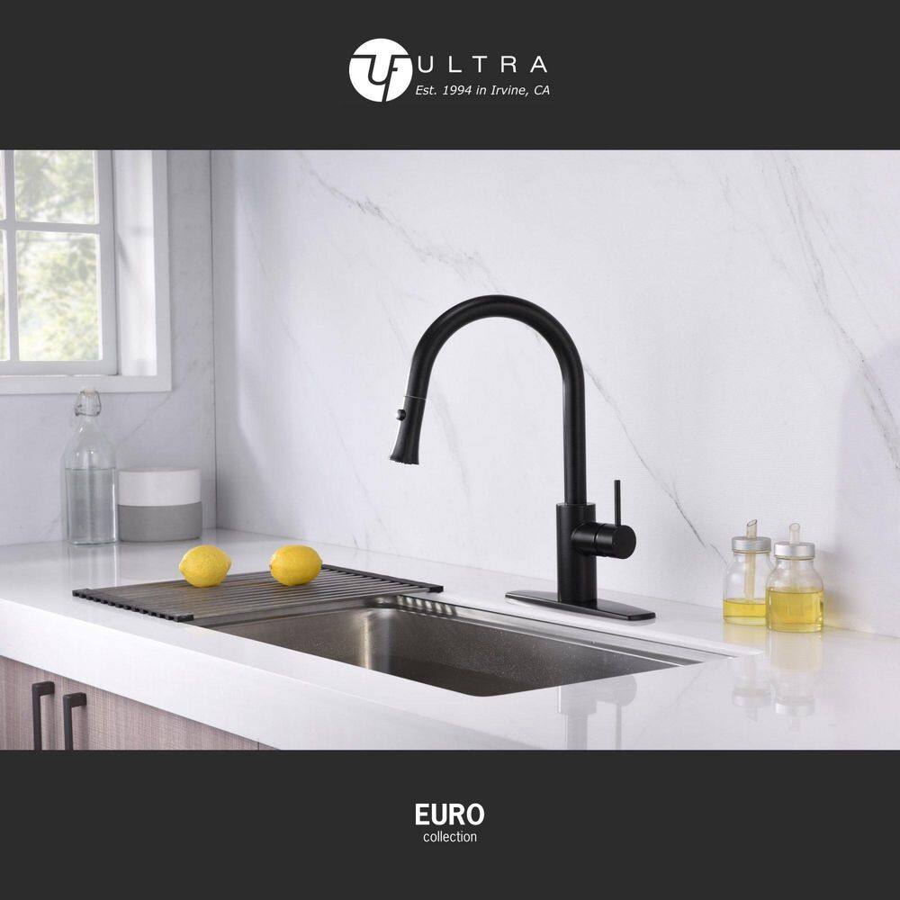 Ultra Faucets Euro Single-Handle Pull-Down Sprayer Kitchen Faucet with Accessories in Rust and Spot Resist in Oil Rubbed Bronze UF14205