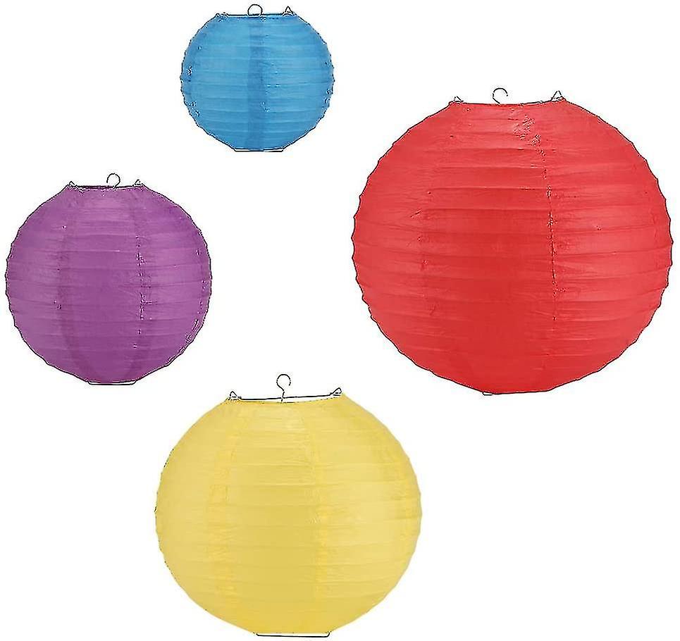 16 Pcs Paper Lanterns Round Colorful Paper Lantern With Wire Ribbing， Different