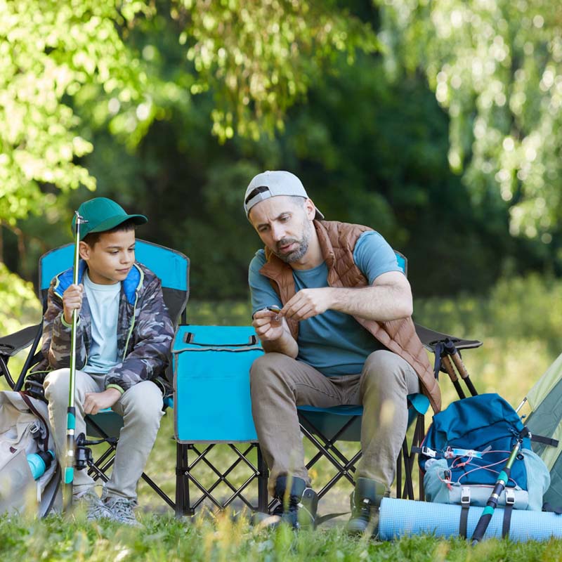 Double Sunshade Camping Canopy Chair with Mini Table, Cup Holder, Portable Folding Beach Chair with Canopy