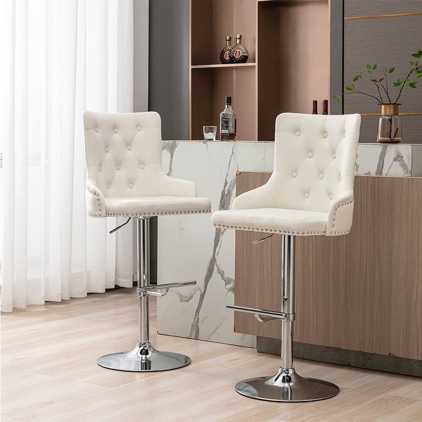 Swivel Velvet Barstools Adjusatble Seat Height， Set of 2