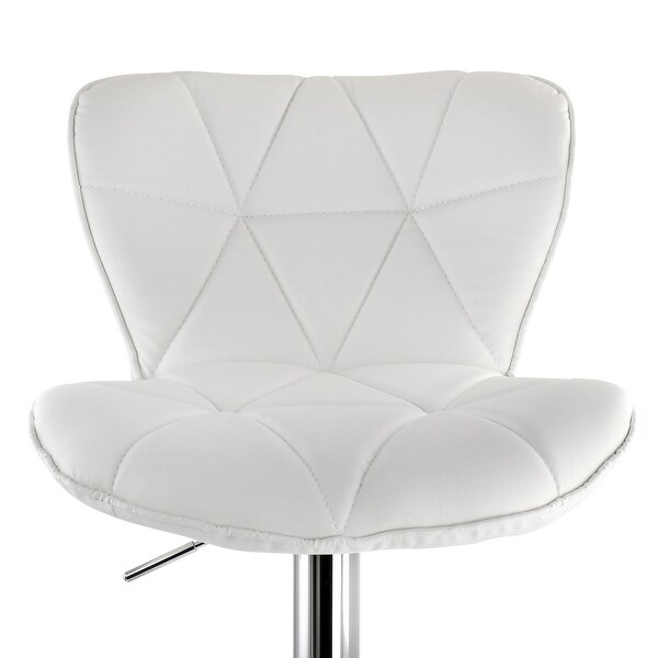 Elama 2 Piece Diamond Tufted Faux Leather Adjustable Bar Stool in White with Chrome Base