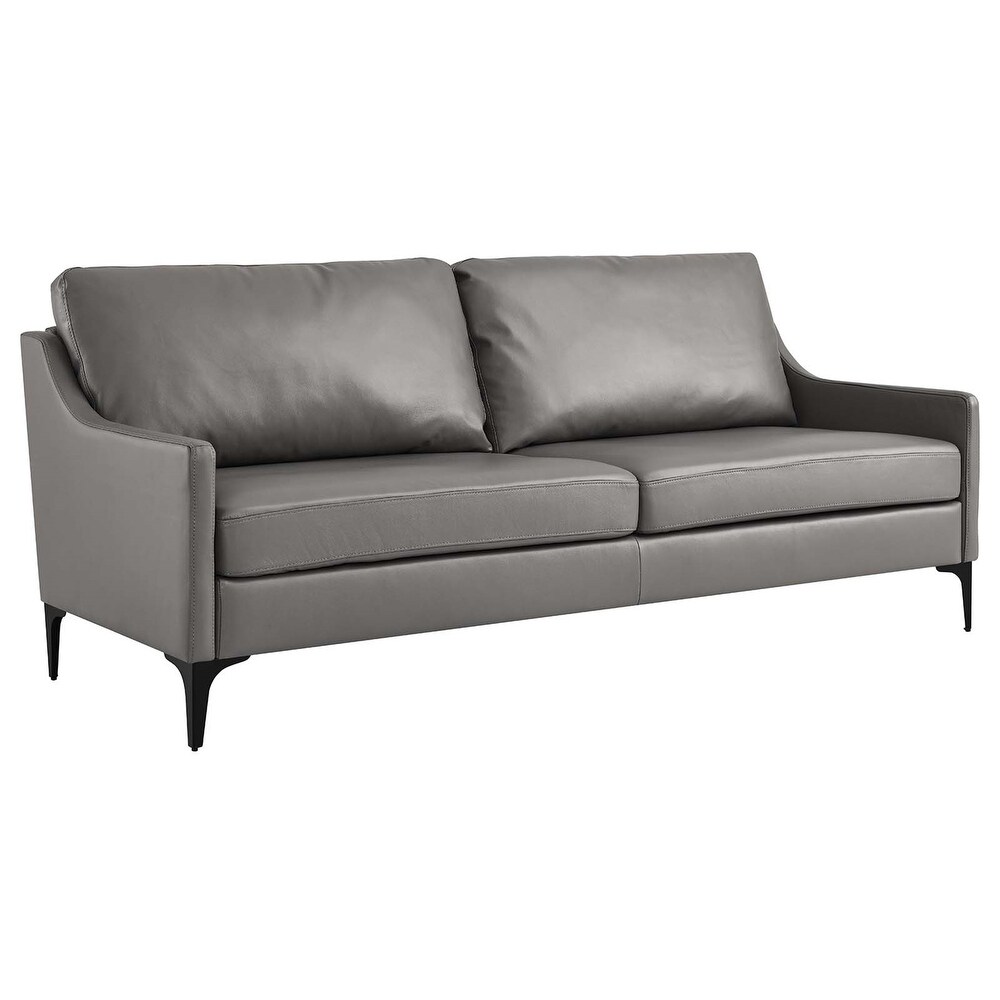 Genoa Modern Grey Leather Upholstered Sofa