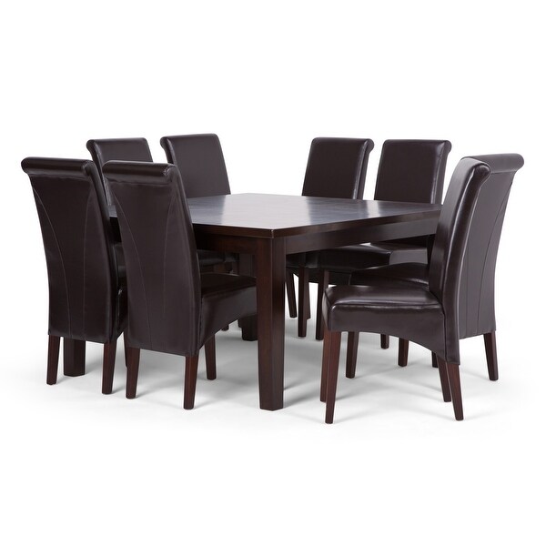 WYNDENHALL Franklin Transitional 9 Pc Dining Set with 6 Upholstered Dining Chairs and 54 inch Wide Table