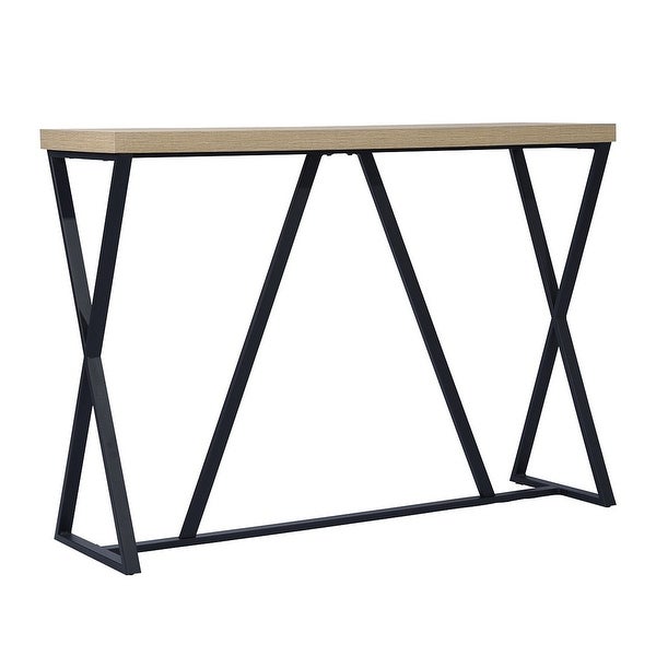 47.2'' Sofa Table; Wood Rectangle Console Table with Metal Frame - Oak and Black