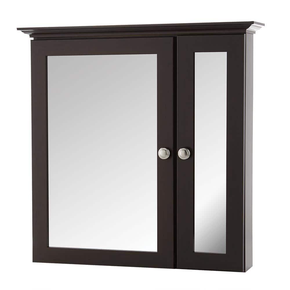 Home Decorators Collection 2434 in W x 2458 in H Fog Free Framed SurfaceMount BiView Bathroom Medicine Cabinet in Java with Mirror