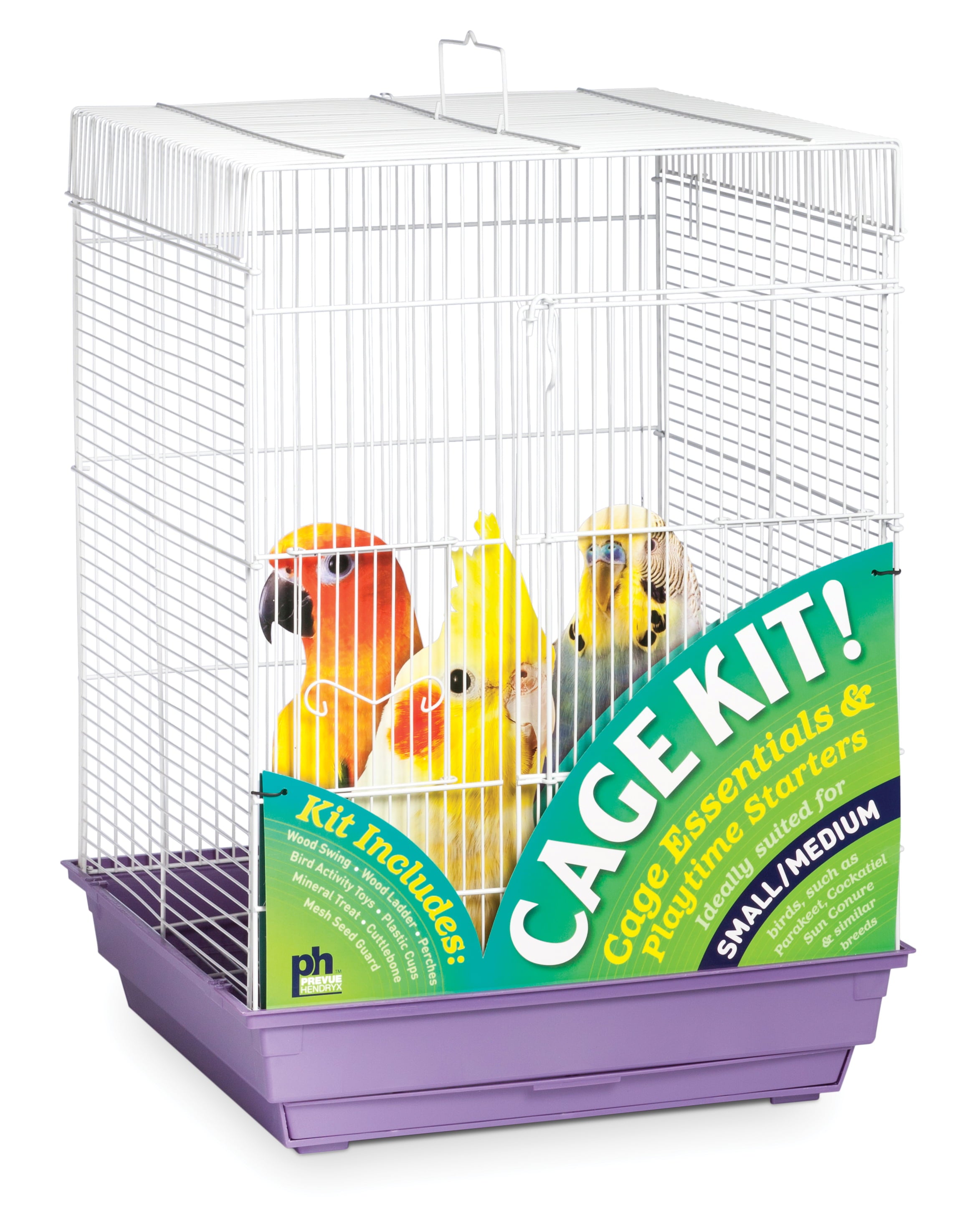 Prevue Pet Products Square Roof White and Purple Bird Cage Starter Kit 91210