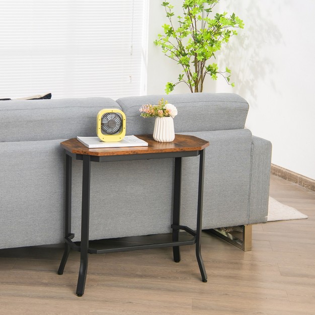 Costway Narrow End Side Sofa Table Stable Steel Frame For Living Room Bedroom Brown