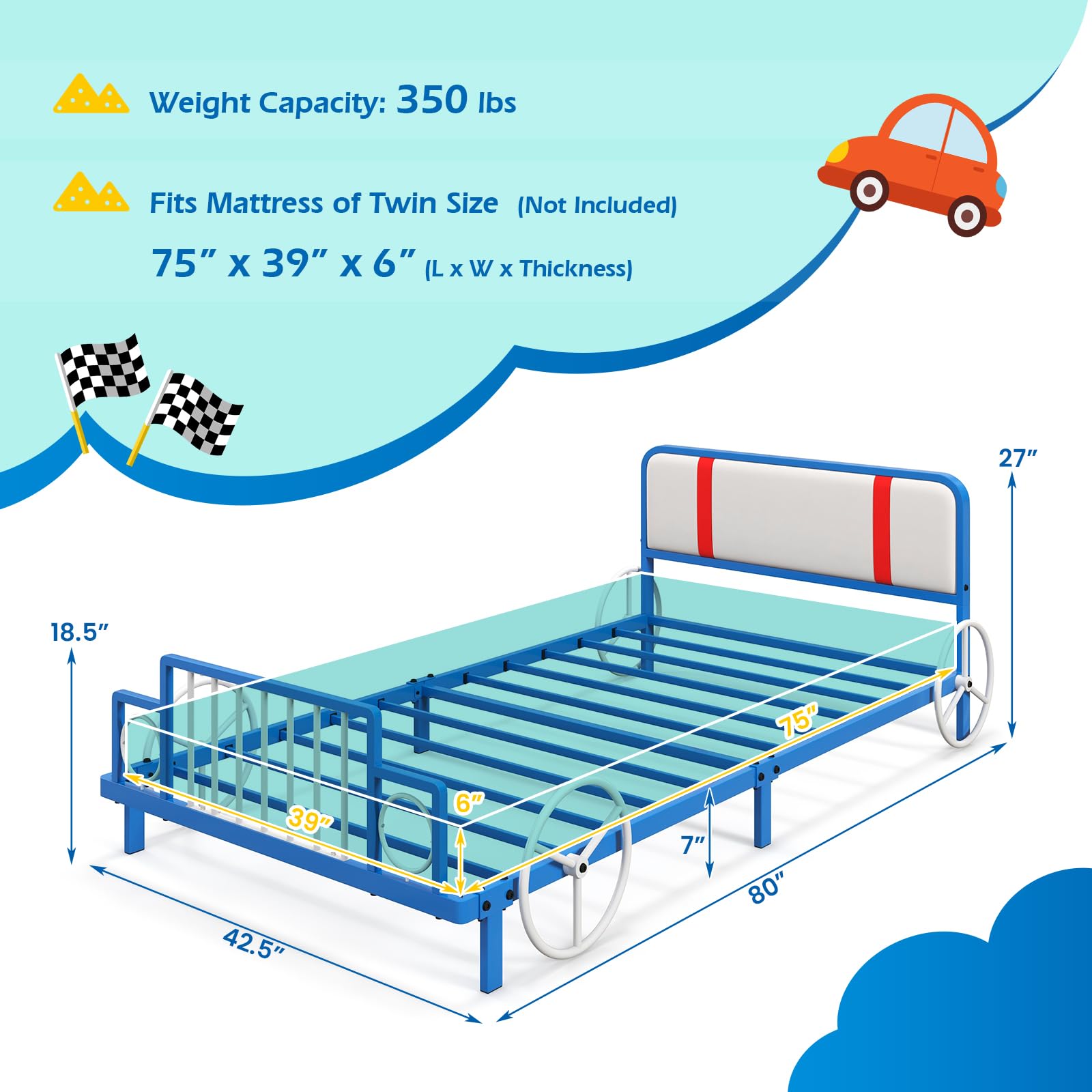 Costzon Twin Bed Frames for Kids, Metal Twin Bed Platform with Slat Support