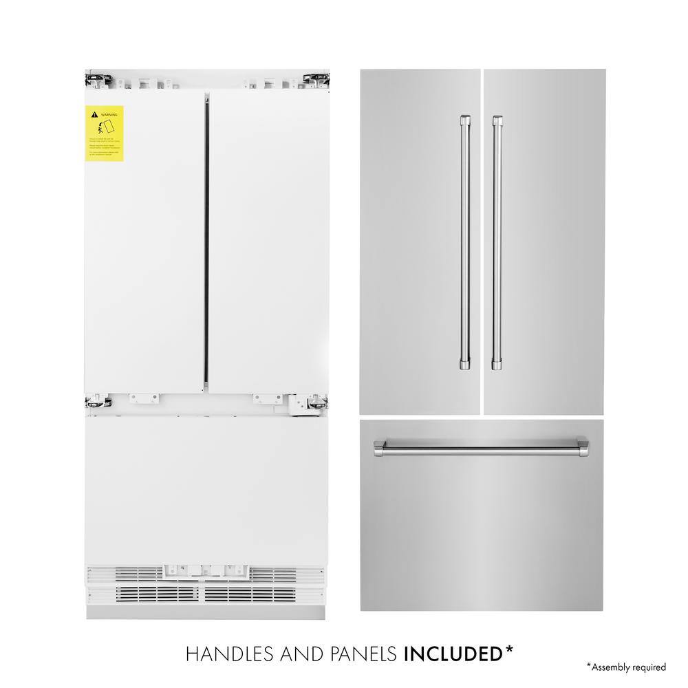 ZLINE Kitchen and Bath 36 in. 19.6 cu. ft. Built-In 3-Door French Door Refrigerator with Internal Water Ice Dispenser in Stainless Steel RBIV-304-36