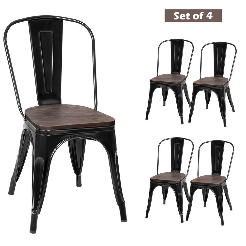 Costway Set of 4 Dining Side Chair Stackable Bistro Metal Wood Stool