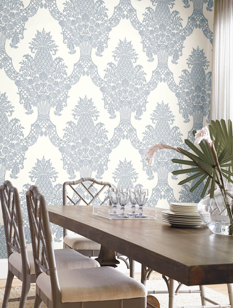 Pineapple Plantation Wallpaper in Perwinkle/White from Damask Resource Library