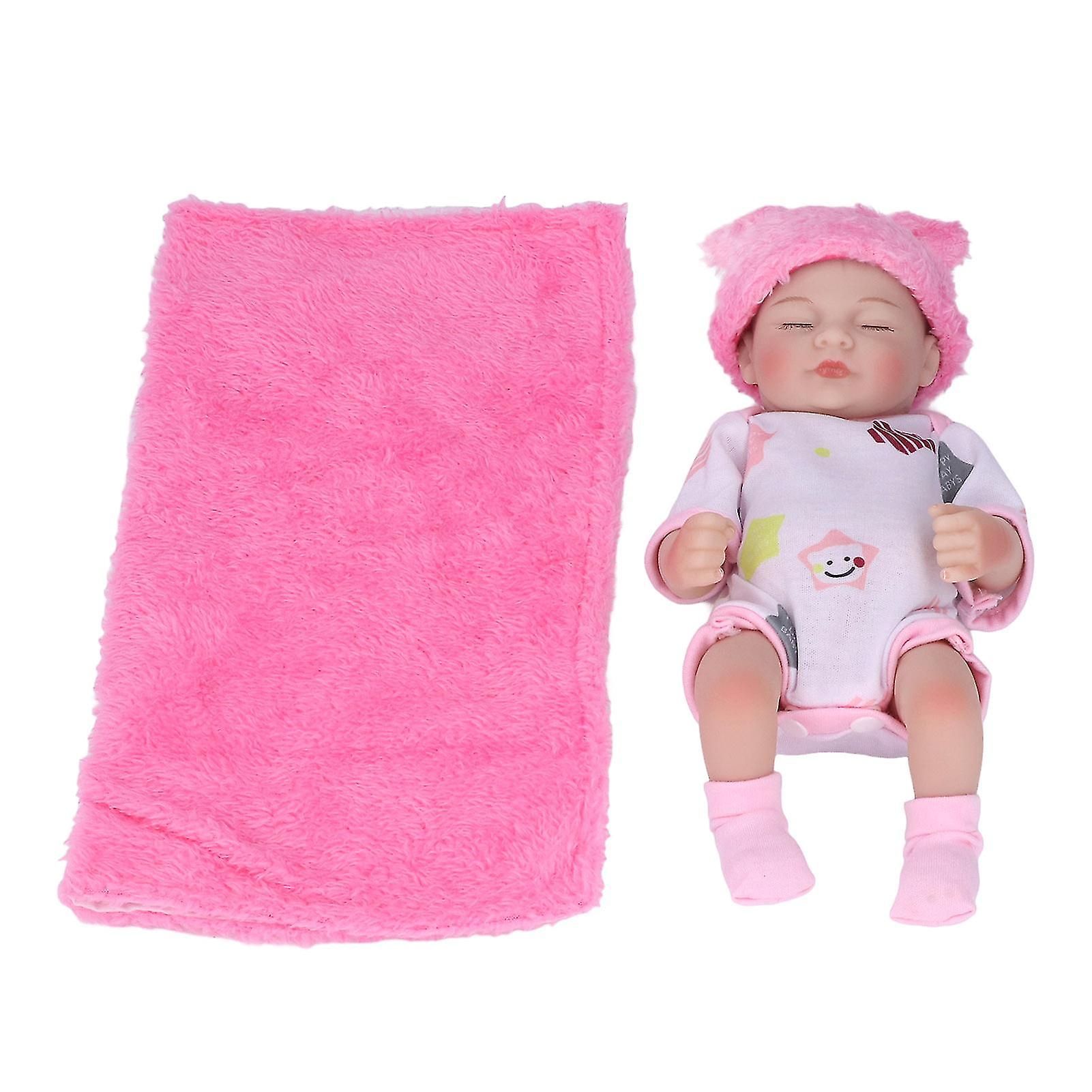 10in Newborn Baby Doll Set Washable Emulational Soft Silicone Sleeping Baby Doll with Clothes BlanketPink Girl