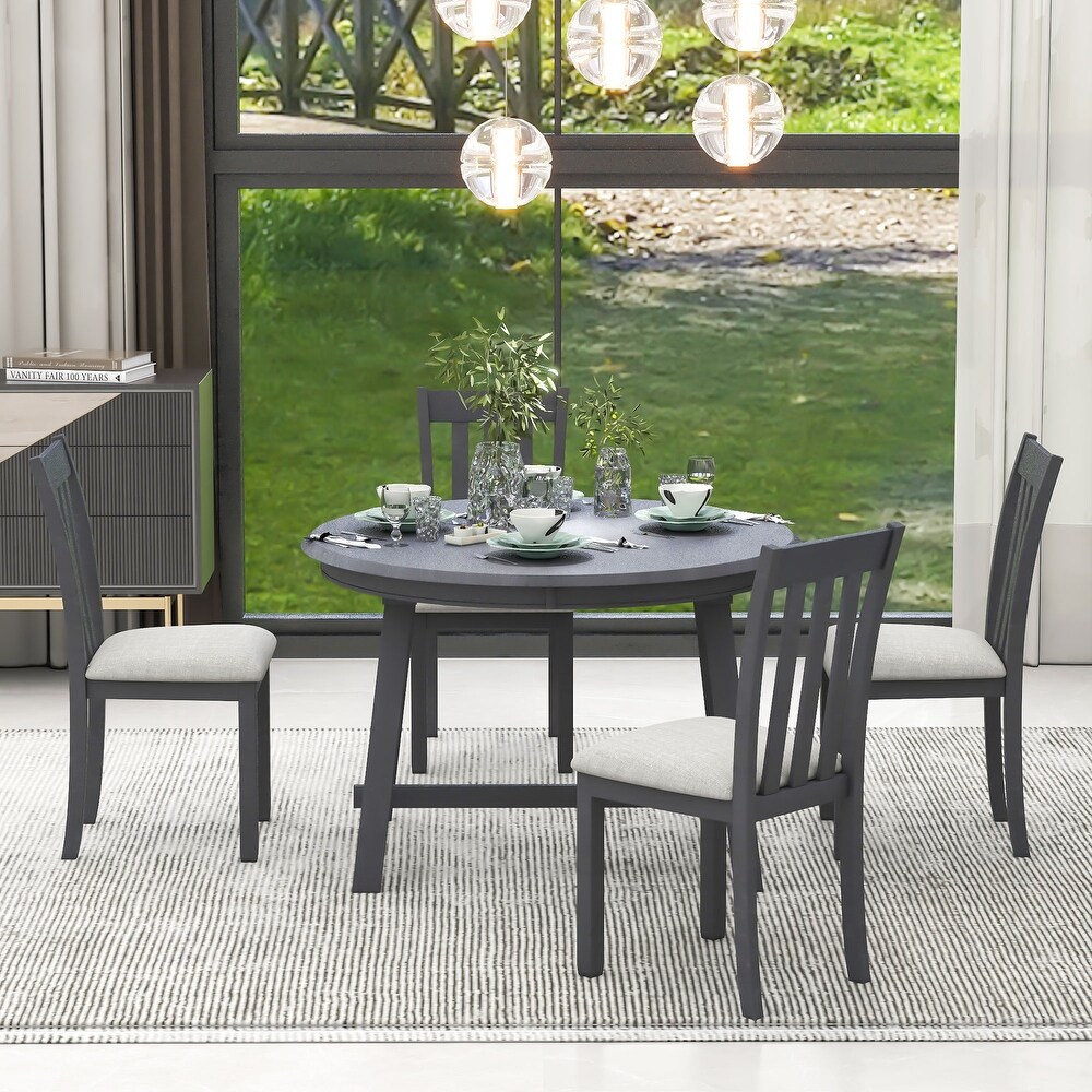 5 Piece Wooden Dining Sets with Extendable Table   Upholstered Chairs