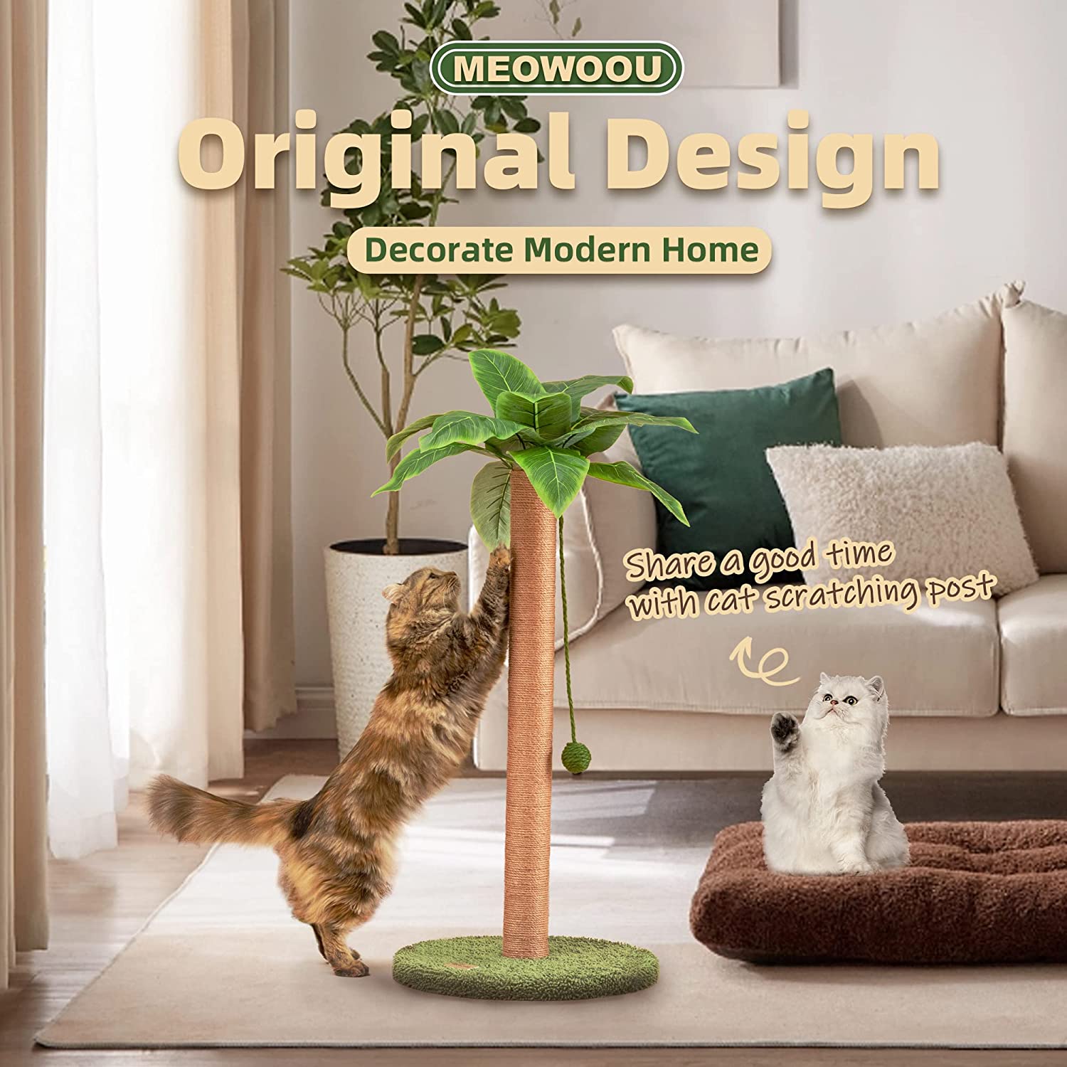 Cat Scratching Post 33 inch Tall Scratching Post for Indoor Cats Large Cat Scratching Post with Sisal Rope Cat Scratcher for Indoor Cats Cute Cat Scratching Post for Kitten