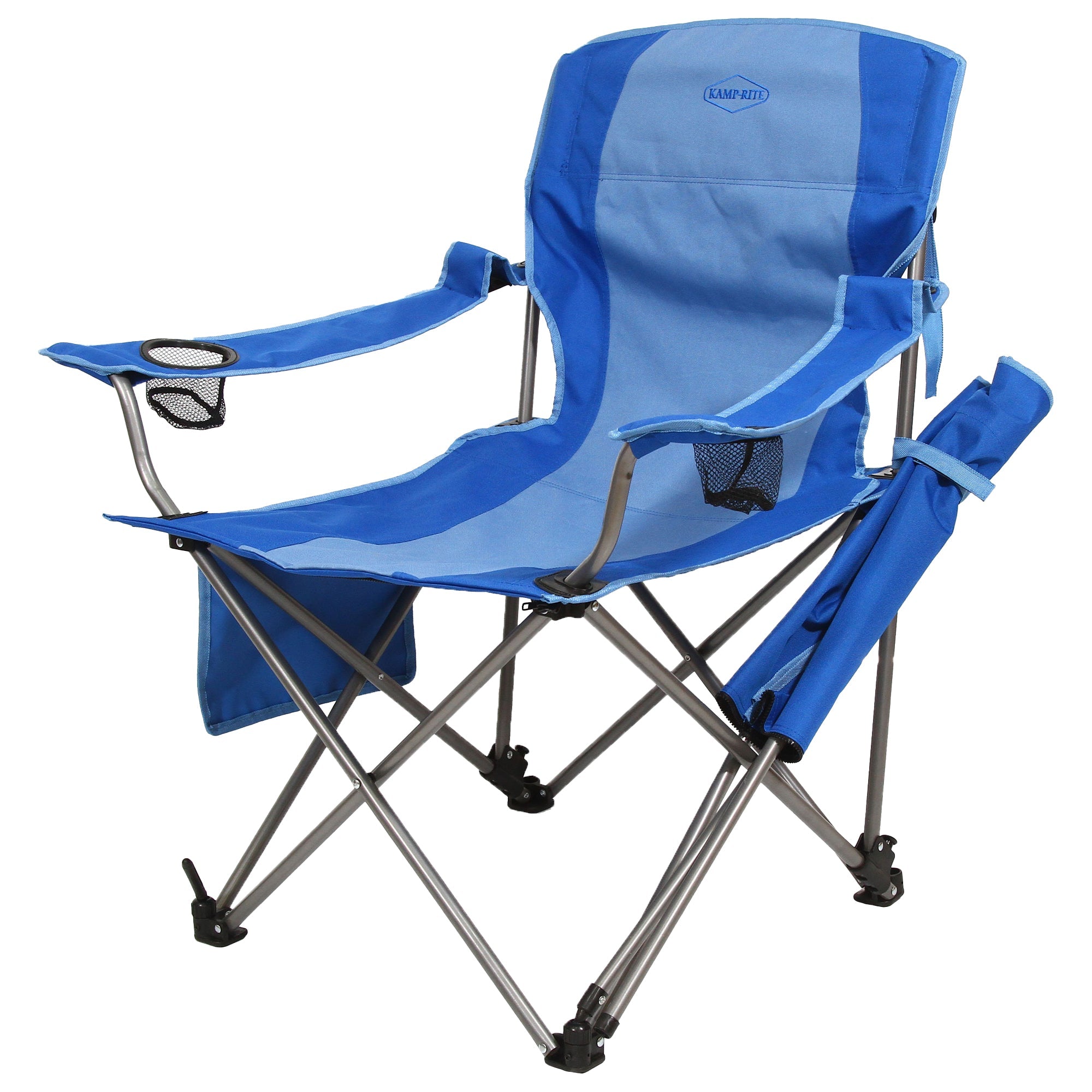 Kamp Rite Folding Camp Chair w/ 2 Cupholders, Detachable Footrest & Bag, Blue