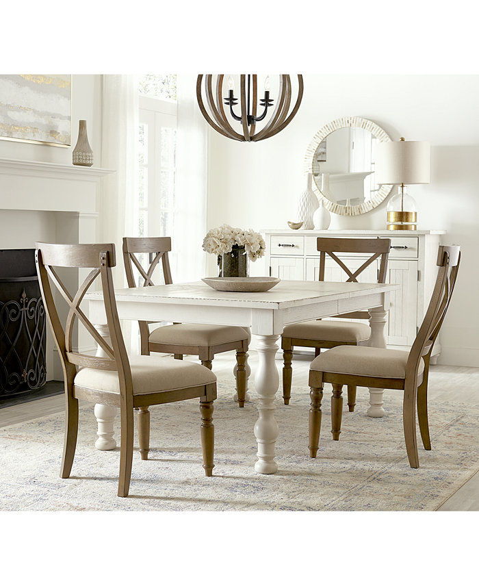 Furniture Aberdeen Off White Driftwood Expandable 5-Pc. Dining Set (Rectangular Table and 4 Upholstered Side Chairs)