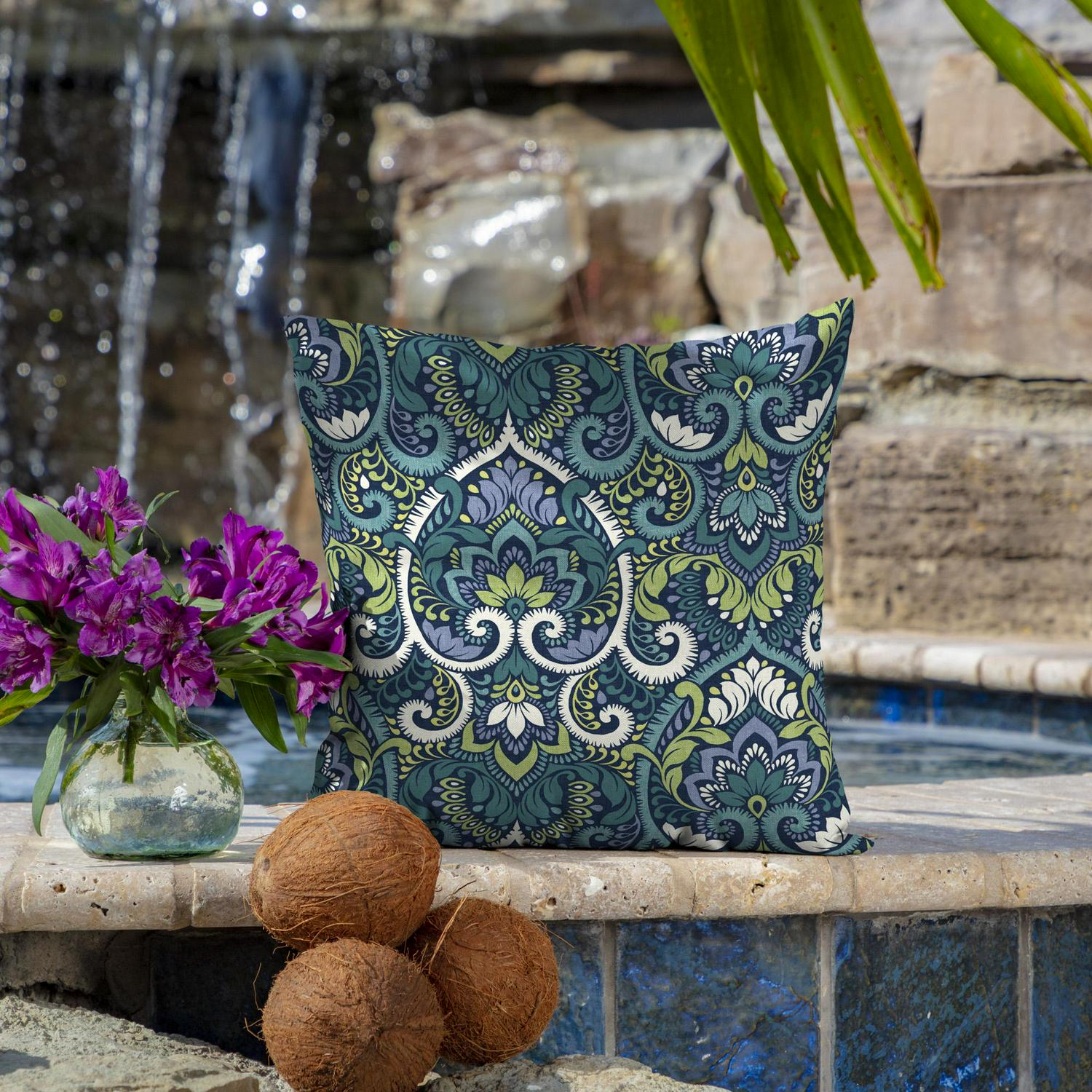 Arden Selections Sapphire Aurora Damask 16 x 16 in. Outdoor Toss Pillow， Set of 2