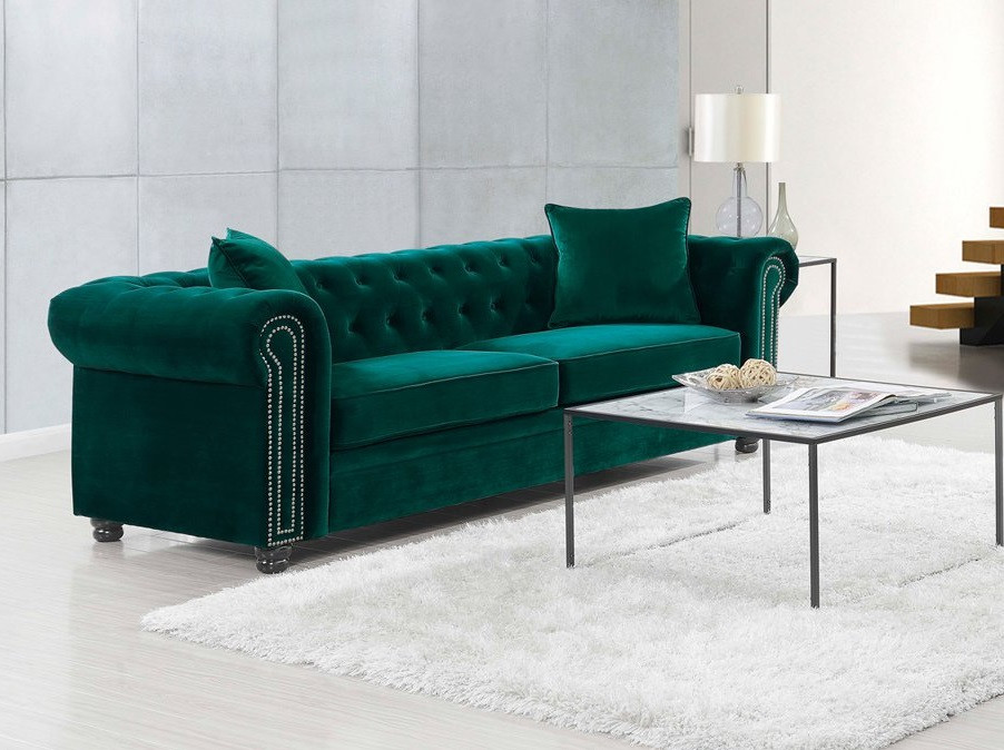 Classic Sofa  Elegant Rolled Arms With Nailhead  ampButton Tufted Back   Traditional   Sofas   by Decorn  Houzz